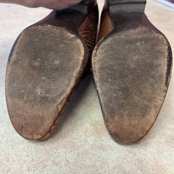 Escada Dark Brown & Bronze/Gold Faux Snake Print Loafers Moccasins Flats - Picture 14 of 16